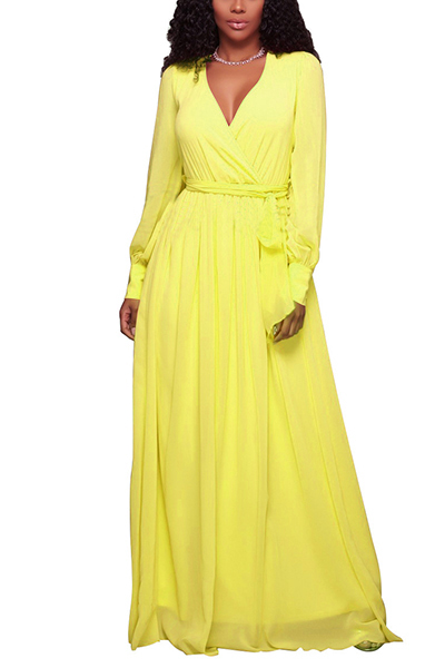  Chiffon Fashion V Neck Long Sleeve A Line Floor length Dresses