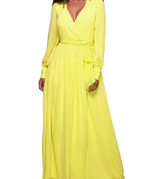  Chiffon Fashion V Neck Long Sleeve A Line Floor length Dresses