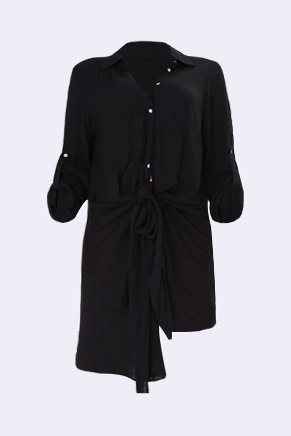  Euramerican Asymmetrical Black Polyester Knee Length Dress