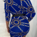  Euramerican Dew Shoulder Chain Printing Blue Polyester Sheath Mini Dress