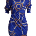  Euramerican Dew Shoulder Chain Printing Blue Polyester Sheath Mini Dress