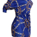  Euramerican Dew Shoulder Chain Printing Blue Polyester Sheath Mini Dress