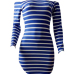  Euramerican Dew Shoulder Striped Blue-white Milk Fiber Sheath Mini Dress