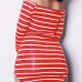  Euramerican Dew Shoulder Striped Red-white Milk Fiber Sheath Mini Dress