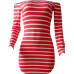  Euramerican Dew Shoulder Striped Red-white Milk Fiber Sheath Mini Dress