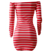  Euramerican Dew Shoulder Striped Red-white Milk Fiber Sheath Mini Dress