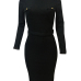  Euramerican Long Sleeves Black Polyester Sheath Mid Calf Dress