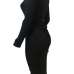  Euramerican Long Sleeves Black Polyester Sheath Mid Calf Dress