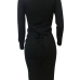  Euramerican Long Sleeves Black Polyester Sheath Mid Calf Dress