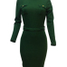  Euramerican Long Sleeves Green Polyester Sheath Mid Calf Dress