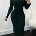  Euramerican Long Sleeves Green Polyester Sheath Mid Calf Dress