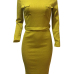  Euramerican Long Sleeves Yellow Polyester Sheath Mid Calf Dress