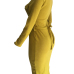  Euramerican Long Sleeves Yellow Polyester Sheath Mid Calf Dress