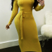  Euramerican Long Sleeves Yellow Polyester Sheath Mid Calf Dress