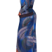  Euramerican Printed Asymmetrical Blue Healthy Fabric Sheath Ankle Length Dress