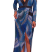  Euramerican Printed Asymmetrical Blue Healthy Fabric Sheath Ankle Length Dress