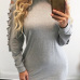  Euramerican Round Neck Long Sleeves Hollow-out Grey Polyester Sheath Mini Dress