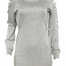  Euramerican Round Neck Long Sleeves Hollow-out Grey Polyester Sheath Mini Dress