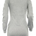  Euramerican Round Neck Long Sleeves Hollow-out Grey Polyester Sheath Mini Dress