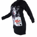  Euramerican Round Neck Portrait Printed Black Polyester Mini Dress