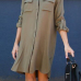  Euramerican Single-breasted Design Army Green Polyester Knee Length Dress