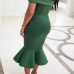  Fashion Bateau Neck Falbala Design Dark Green Polyester Mid Calf Dress