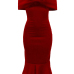  Fashion Bateau Neck Falbala Design Red Polyester Mid Calf Dress