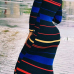  Fashion Round Neck Stripe Printed Black Polyester Ankle Length Dress