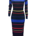  Fashion Round Neck Stripe Printed Black Polyester Ankle Length Dress