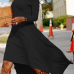  Fashionable Bateau Neck Dew Shoulder Black Cotton Ankle Length Dress