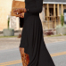  Fashionable Bateau Neck Dew Shoulder Black Cotton Ankle Length Dress