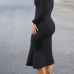  Fashionable Turtleneck Lotus Leaf Hem Black Blending Mid Calf Dress