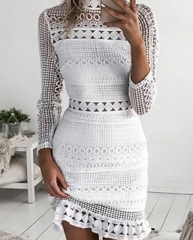  Lace Casual O neck Cap Sleeve Long Sleeve Sheath Mini Dresses