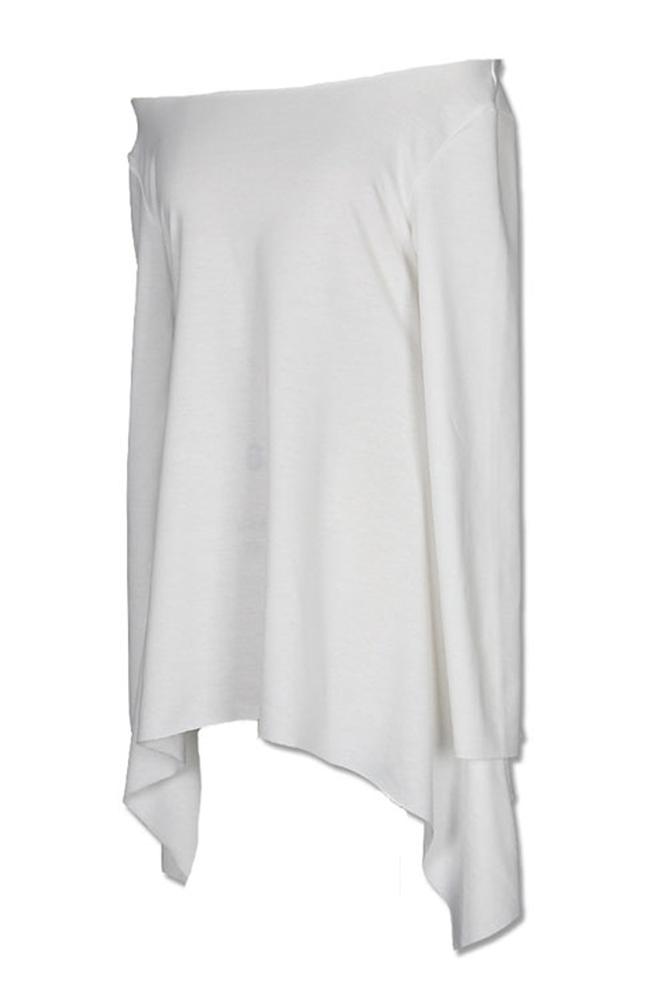  Leisure Dew Shoulder Asymmetrical White Polyester Mid Calf Dress