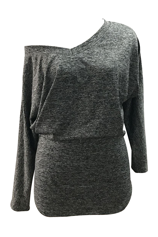  Leisure Dew Shoulder Dark Grey Polyester Dress