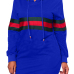  Leisure Hooded Collar Patchwork Blue Polyester Mini Dress