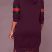  Leisure Hooded Collar Patchwork Purple Polyester Mini Dress