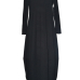  Leisure Round Neck Black Polyester Mid Calf Dress