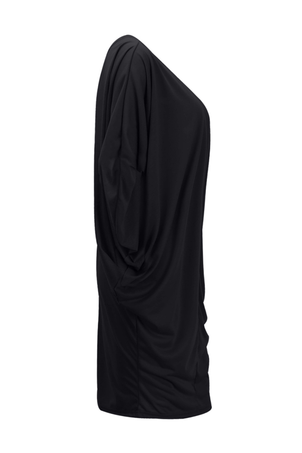  Leisure Round Neck Hollow-out Black Polyester Knee Length Dress