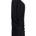  Leisure Round Neck Hollow-out Black Polyester Knee Length Dress