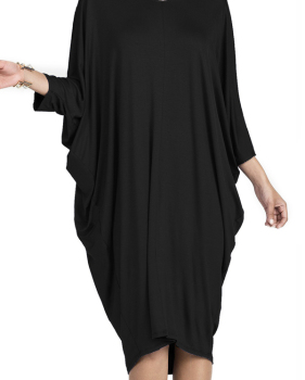  Leisure Round Neck Hollow-out Black Polyester Knee Length Dress