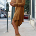  Leisure Round Neck Irregular Hem Brown Polyester Knee Length Dress