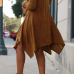  Leisure Round Neck Irregular Hem Brown Polyester Knee Length Dress