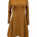  Leisure Round Neck Irregular Hem Brown Polyester Knee Length Dress