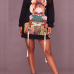  Leisure Round Neck Long Sleeves Printed Black Polyester Mini Dress