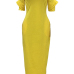  Leisure Round Neck Pocket Design Yellow Polyester Floor Length Dress