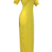  Leisure Round Neck Pocket Design Yellow Polyester Floor Length Dress