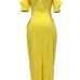  Leisure Round Neck Pocket Design Yellow Polyester Floor Length Dress