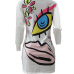  Leisure Round Neck Printed White Polyester Sheath Mini Dress