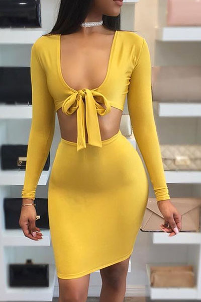  Milk Fiber Sexy V Neck Long Sleeve Sheath Mini Dresses